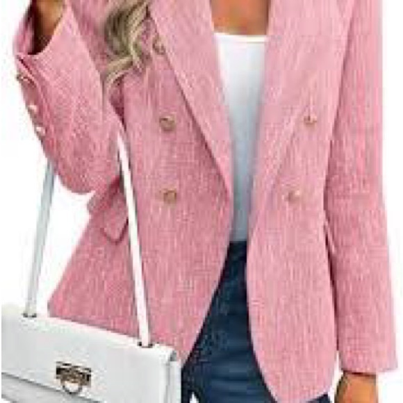 NWT Elleven Women's Pink Double-Breasted Blazer with Gold Buttons Size L - Picture 2 of 7